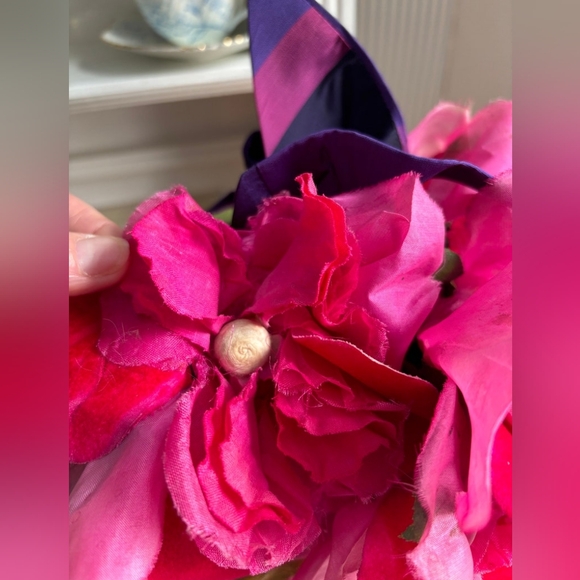 True Vintage 1940s Pink And Purple Floral And Stripe Bow Hat Fascinator main image 8